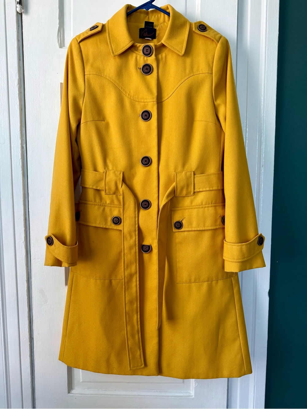 Vintage Mustard Yellow Trench Coat with Button Front